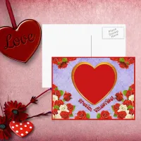 Special Valentine, Roses and Frame Add Photo Holiday Postcard