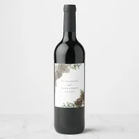Thumbnail for Watercolor Pine Cone Greenery Winter Wedding Wine Label