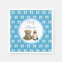 Blue Baby Shower Boy and Teddy Bear Napkins