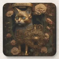 Steampunk Cat Gothic Digital Art Beverage Coaster