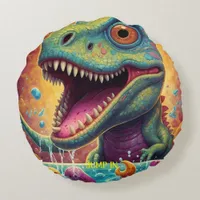 Welcome to the Magical World of Dino Delights Round Pillow