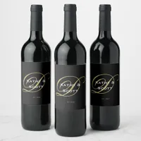 Custom Monogram Name Black and Gold Wine Label