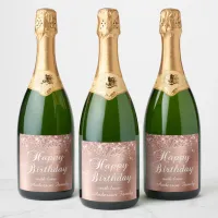 Glittery Rose Gold Foil Happy Birthday Sparkling Wine Label