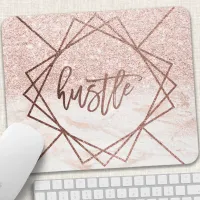 Hustle Rose Gold Marble Blush Pink Faux Glitter Mouse Pad