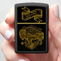 Gold Buffalo Grazing Under The Sun Near Mountains Zippo Lighter