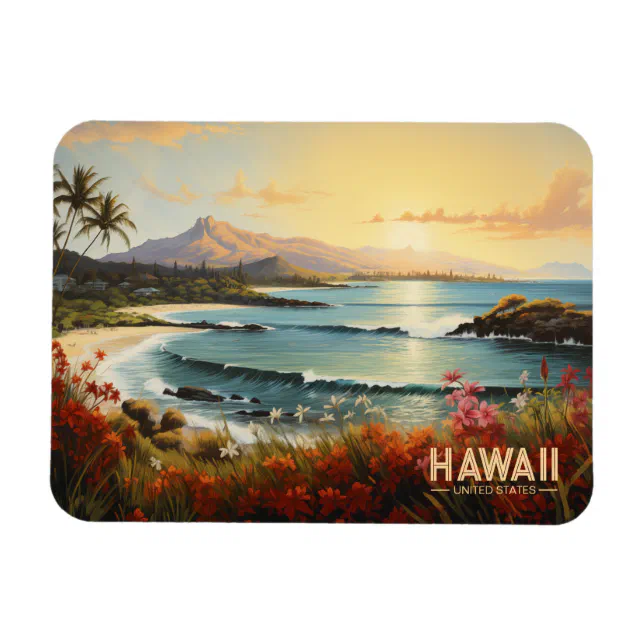 Vintage Hawaii Beach Tropical Paradise Painting Magnet