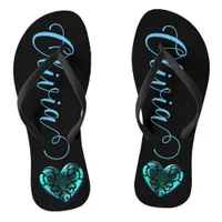 Personalized Filigree Goth Blue Heart Flip Flops