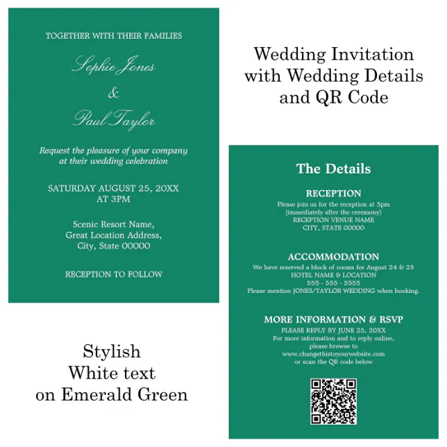 Emerald Green Wedding QR Code RSVP Invitation