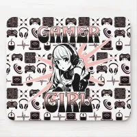 Pink, Black and White Gamer Girl  Mouse Pad