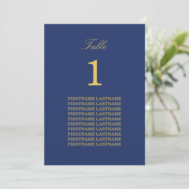 Navy Blue Golden Beige Guest Names Table Card