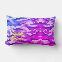 Girly Camouflage Pinks/Blues Monogram in Yellow | Lumbar Pillow