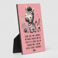 Woodland Zebra Kids Christian Prayer on Pink | Plaque