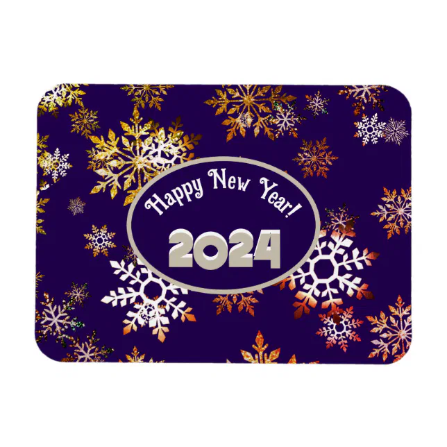 Modern happy new year, colorful snowflakes crystal magnet