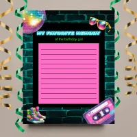 My Favorite memory 90s Neon Disco Birthday Game