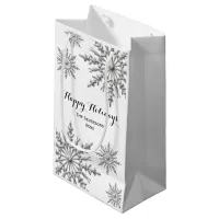 Faux Silver Winter Snowflakes Happy Holidays Small Gift Bag