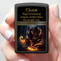 A glowing tiger prowls at night.  zippo lighter