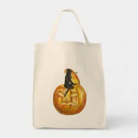 Vintage Black Devil on Jack o' Lantern Tote Bag