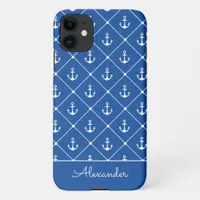 Boating Anchor and Rope Blue and White iPhone 11 Case