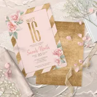 Gold Foil Stripes Floral Blush ID757 Invitation