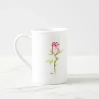 Single Watercolor Pink Red Rose Handpainted Bone China Mug