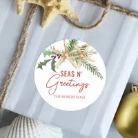 Tropical Christmas Starfish Seas N Greetings Classic Round Sticker