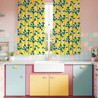 Yellow Lemons And Leaves Kitschy Kitchen Curtains