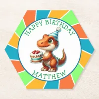 Dinosaur themed Kid's Birthday Party Personalized Paper Coaster