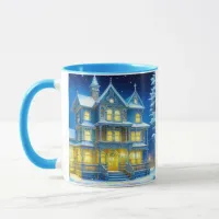 Joyeux No&#235;l Pretty Blue Christmas House Mug