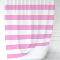 Modern Pink and White Wide Stripes Shower Curtain