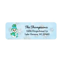 Christmas Snowman with blue Snowflake Background Label