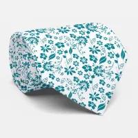 Modern Teal Turquoise Blue Floral Pattern Neck Tie