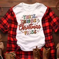 Retro Thick Thighs and Christmas Vibes Holiday Tri-Blend Shirt