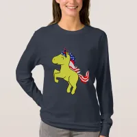 Unicorn Yellow Patriotic USA Flag Mane Cartoon T-Shirt