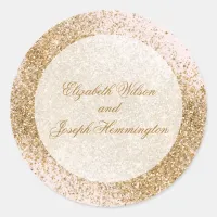 Blush Gold Glitter Sparkle Elegant Wedding Classic Round Sticker