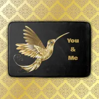 Gold Hummingbird with monogram | Bath Mat