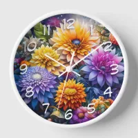 Pretty Colorful Ai Art Flowers  Clock