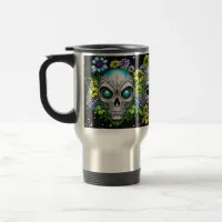 Extraterrestrial Alien Skulls and Flowers  Travel Mug