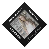 Custom Modern Photo Graduate Minimal Black  Graduation Cap Topper