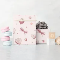 Strawberry Hearts Pink Ribbon Stars Wrapping Paper