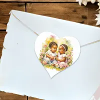 African-American Twin Girl's Baby Shower Heart Sticker