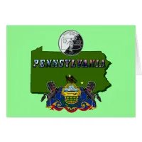 Pennsylvania Map, Quarter, Flag and Picture Text