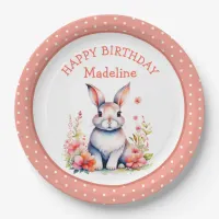 Bunny Rabbit in Flowers Happy Birthday Personalize Paper Plates