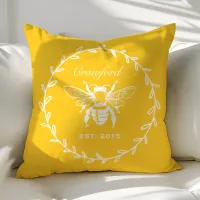 Vintage Yellow Honey Bee Laurel Honeycomb Monogram Throw Pillow