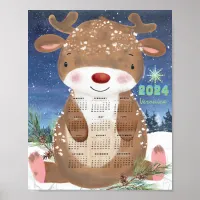 2024 Cute Reindeer Calendar Poster