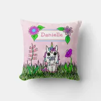 Personalized Unicorn and Butterflies Girl's Throw Pillow