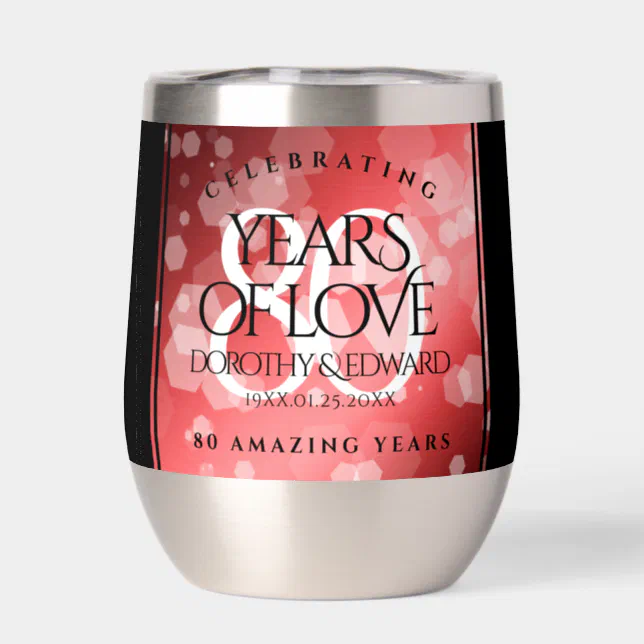 Elegant 80th Ruby Wedding Anniversary Celebration Thermal Wine Tumbler