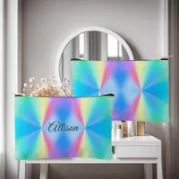 Modern iridescent pastel rainbow colored accessory pouch