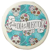 Sugar Skulls and Swirls Rose Turquoise ID725 Sugar Cookie