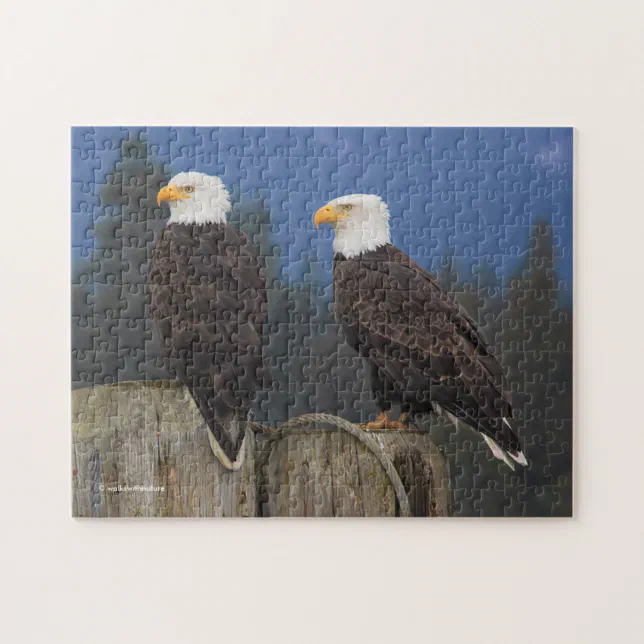 Stunning Bald Eagle Pair on the Pilings Jigsaw Puzzle