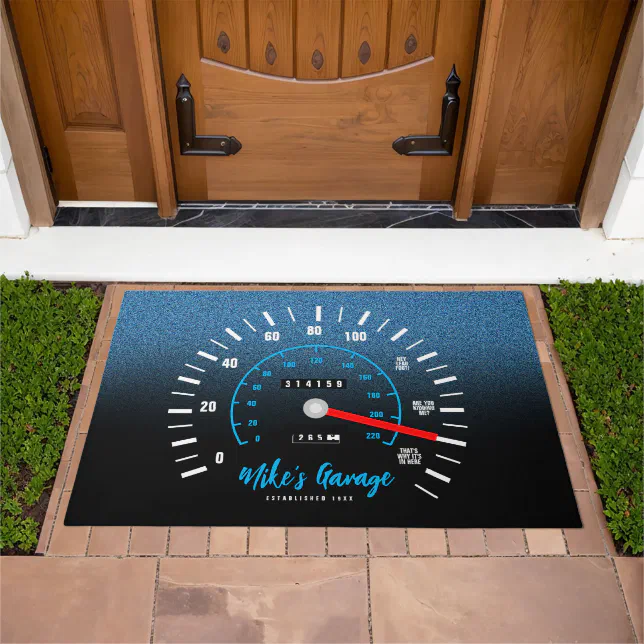 Funny Manly Car Odometer Speedometer Blue Glitter Doormat